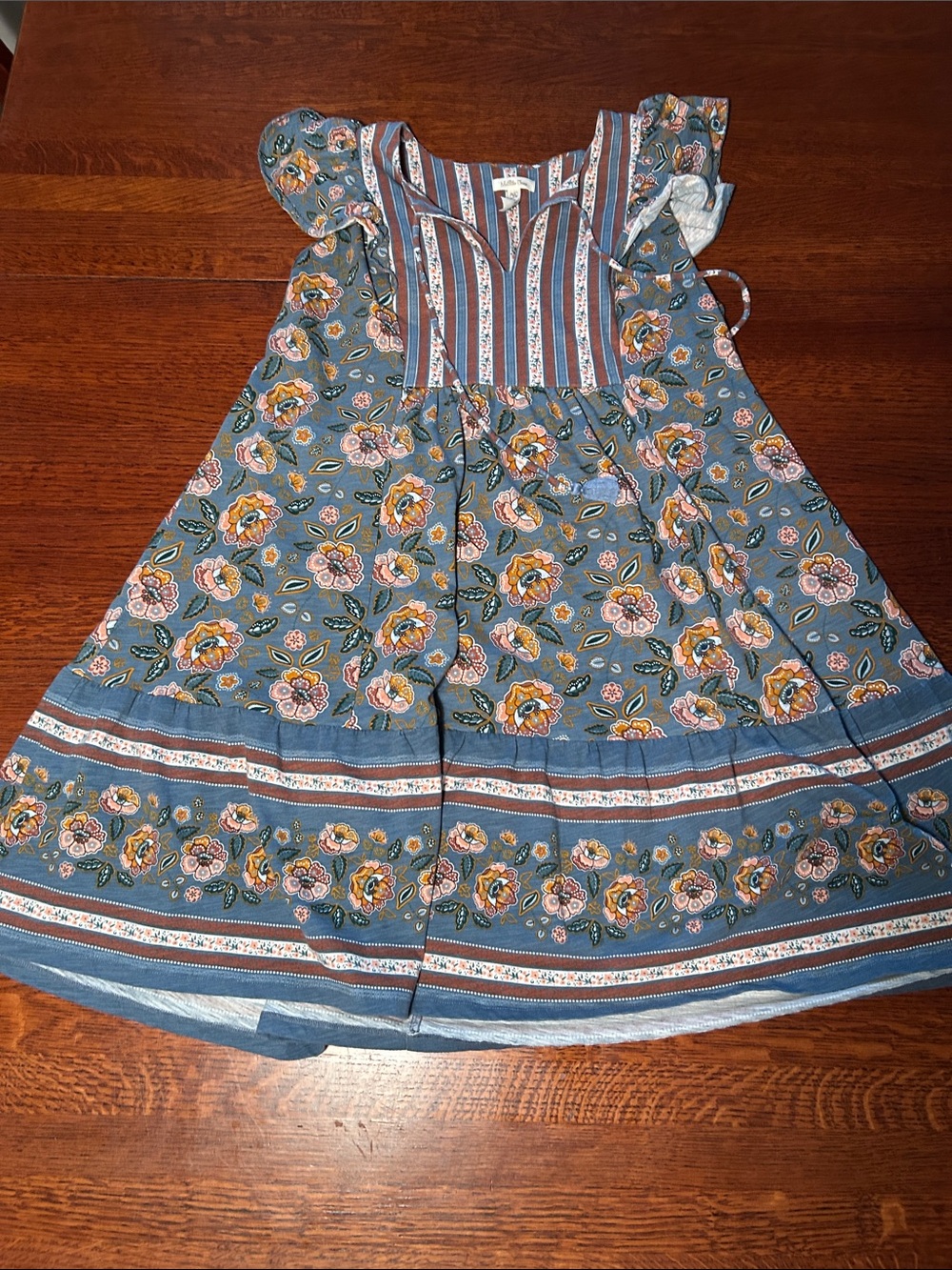 Matilda Jane Blue Floral Midi Dress with Striped Yoke